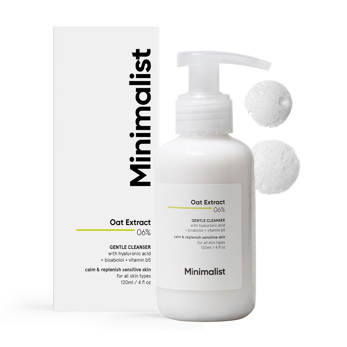 Home minimalist gentle face wash with 6% oat extract & hyaluronic acid for sensitive skin