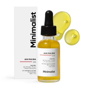 minimalist 25% aha + 2% bha + 5% pha peeling serum solution for glowing skin